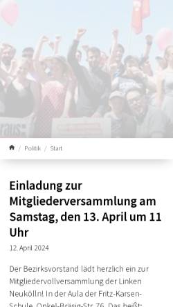 Vorschau der mobilen Webseite www.die-linke-neukoelln.de, Die Linke. Neukölln