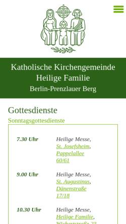 Vorschau der mobilen Webseite www.heiligefamilie-berlin.de, Katholischen Kirchengemeinde Heilige Familie