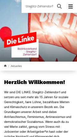 Vorschau der mobilen Webseite www.dielinke-steglitz-zehlendorf.de, Die Linke. Steglitz-Zehlendorf