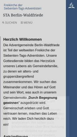 Vorschau der mobilen Webseite www.adventgemeinde-waldfriede.de, Adventgemeinde Waldfriede