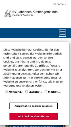 Vorschau der mobilen Webseite www.ev-johannes.de, Evangelische Johannesgemeinde
