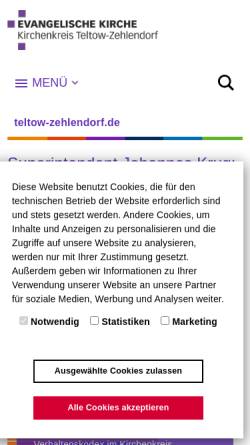 Vorschau der mobilen Webseite www.teltow-zehlendorf.de, Evangelischer Kirchenkreis Teltow-Zehlendorf