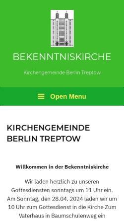 Vorschau der mobilen Webseite www.bekenntniskirche.de, Evangelische Bekenntniskirche