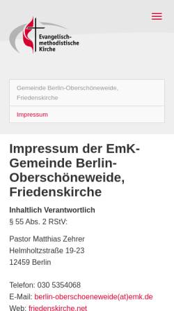 Vorschau der mobilen Webseite www.atlas.emk.de, Friedenskirche - Evangelisch-methodistische Kirche Berlin-Oberschöneweide