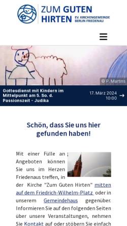 Vorschau der mobilen Webseite www.zum-guten-hirten-friedenau.de, Evangelische Kirchengemeinde Zum Guten Hirten