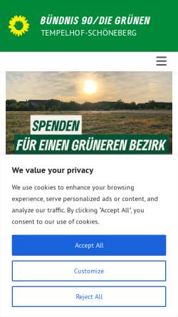 Vorschau der mobilen Webseite www.gruene-ts.de, Bündnis 90/Die Grünen Tempelhof-Schöneberg