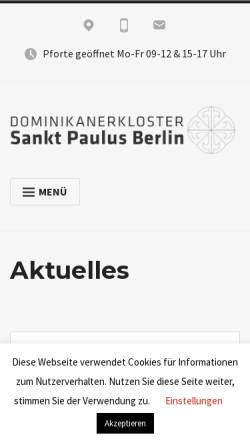 Vorschau der mobilen Webseite www.dominikaner-berlin.de, Das Dominikanerkloster und die Pfarrei St. Paulus in Berlin Moabit