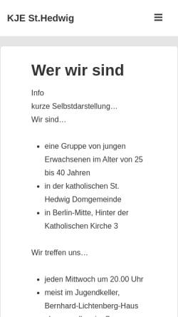 Vorschau der mobilen Webseite www.kje-hedwig.de, Kreis Junger Erwachsener