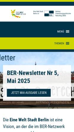 Vorschau der mobilen Webseite eineweltstadt.berlin, Berliner Entwicklungspolitische Ratschlag e.V. (BER)