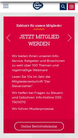 Vorschau der mobilen Webseite www.steuerzahler-berlin.de, Bund der Steuerzahler - Landesverband Berlin e.V.