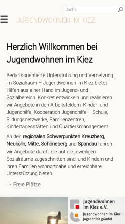 Vorschau der mobilen Webseite www.jugendwohnen-berlin.de, Jugendwohnen im Kiez e.V.