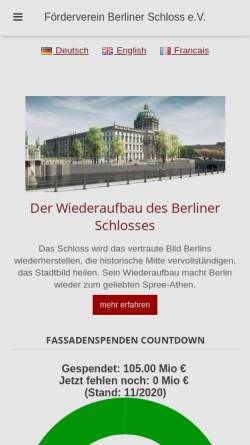 Vorschau der mobilen Webseite berliner-schloss.de, Förderverein Berliner Stadtschloß e. V.