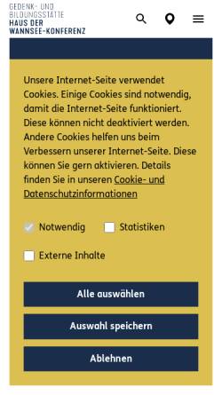 Vorschau der mobilen Webseite www.ghwk.de, Haus der Wannsee-Konferenz