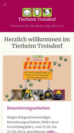 Vorschau der mobilen Webseite www.tierheim-troisdorf.de, Tierschutze für den Rhein-Sieg-Kreis e.V.