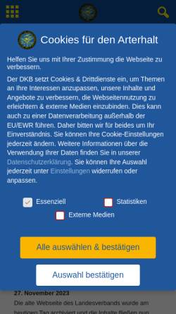 Vorschau der mobilen Webseite www.wfv-dkb.de, Westdeutscher Farben-, Mischlings- und Positurkanarien- Züchterverband, Landesverband NRW