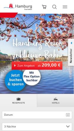 Vorschau der mobilen Webseite www.hamburg-tourism.de, Hamburg Tourismus GmbH