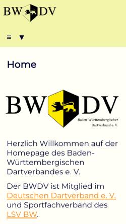 Vorschau der mobilen Webseite www.bwdv.de, Baden-Württembergischer Dartverband e.V.