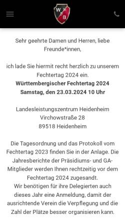 Vorschau der mobilen Webseite www.fechten-wuerttemberg.de, WFB - Württembergischer Fechterbund