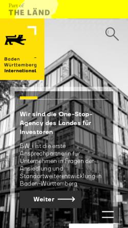 Vorschau der mobilen Webseite www.bw-i.de, Baden-Württemberg International, Gesellschaft für internationale wirtschaftliche und wissenschaftliche Zusammenarbeit mbH