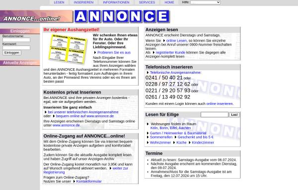 Vorschau von www.annonce.de, Annonce Dieter Cohnen Verlags GmbH