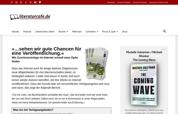 Vorschau von www.literaturcafe.de, »sehen wir gute Chancen für eine Veröffentlichung.«