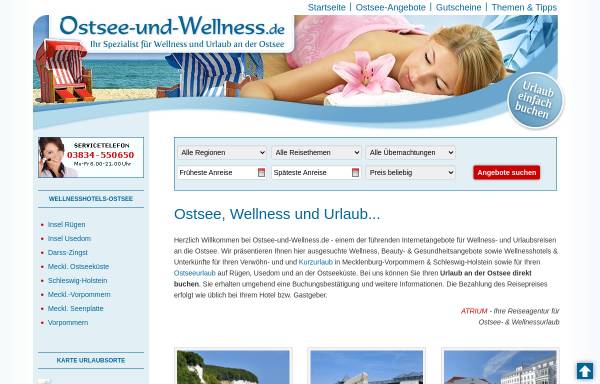 Vorschau von www.ostsee-und-wellness.de, Agentur für Tourismus und Marketing (Atrium), Inhaber Jan Kästner