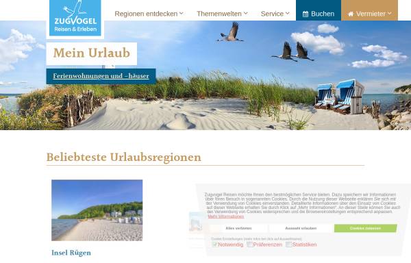 Vorschau von www.zugvogel-reisen.de, Zugvogel