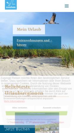 Vorschau der mobilen Webseite www.zugvogel-reisen.de, Zugvogel