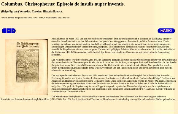 Vorschau von www.uni-mannheim.de, Christophorus Columbus: Epistola de insulis nuper inventis.