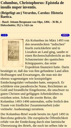 Vorschau der mobilen Webseite www.uni-mannheim.de, Christophorus Columbus: Epistola de insulis nuper inventis.