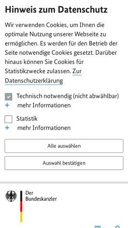 Vorschau der mobilen Webseite www.bundeskanzlerin.de, Bundeskanzleramt