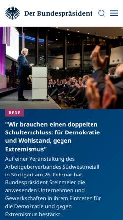Vorschau der mobilen Webseite www.bundespraesident.de, Bundespräsidialamt