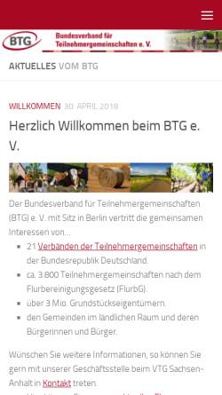 Vorschau der mobilen Webseite btg-bund.de, Bundesverband für Teilnehmergemeinschaften e.V.
