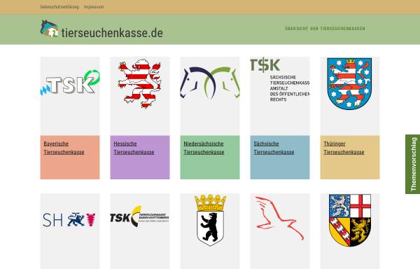 Vorschau von www.tierseuchenkasse.de, Übersicht Tierseuchenkassen der Länder