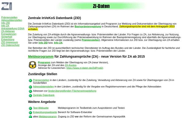 Vorschau von www.zi-daten.de, Zentrale InVeKoS Datenbank