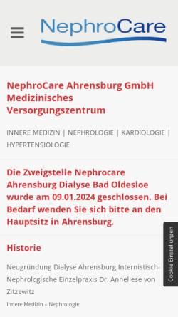 Vorschau der mobilen Webseite www.dialyse-ahrensburg.de, Dialyse-Centren Ahrensburg und Bad Oldesloe