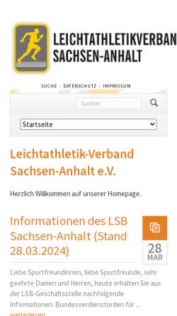 Vorschau der mobilen Webseite www.lvsa.de, Leichatletikverband Sachsen-Anhalt e.V.