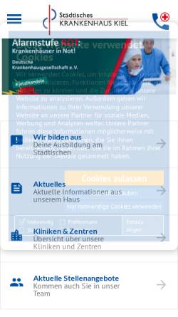 Vorschau der mobilen Webseite www.krankenhaus-kiel.de, Städtisches Krankenhaus Kiel