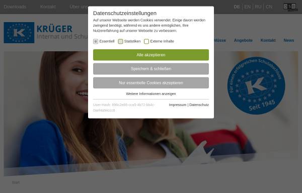Vorschau von www.internat-krueger.de, Krüger Internat und Schulen