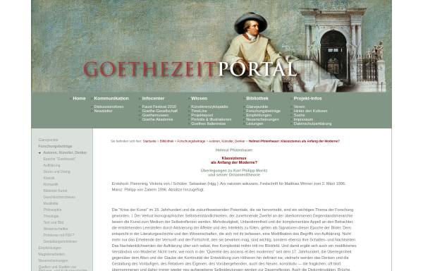 Vorschau von www.goethezeitportal.de, Das Goethezeitportal: Helmut Pfotenhauer: Klassizismus als Anfang der Moderne?