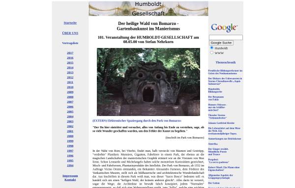 Vorschau von www.humboldtgesellschaft.de, Humboldt Gesellschaft - Der heilige Wald von Bomarzo - Gartenbaukunst im Manierismus