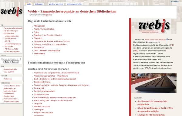 Vorschau von webis.sub.uni-hamburg.de, WEBIS - Sammelschwerpunkte