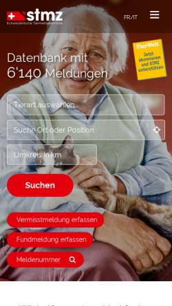 Vorschau der mobilen Webseite www.stmz.ch, Schweizerische Tiermeldezentrale