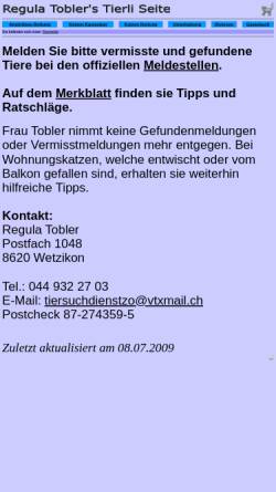 Vorschau der mobilen Webseite home.datacomm.ch, Tiersuchdienst Züri Oberland
