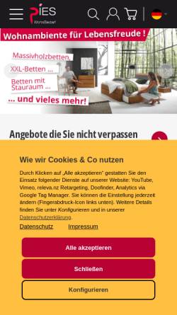 Vorschau der mobilen Webseite www.teppich-pies.de, Fachgeschäft für Teppiche und Betten