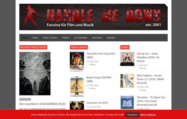 Vorschau von www.handlemedown.de, handlemedown.de - Musik & Movie Fanzine