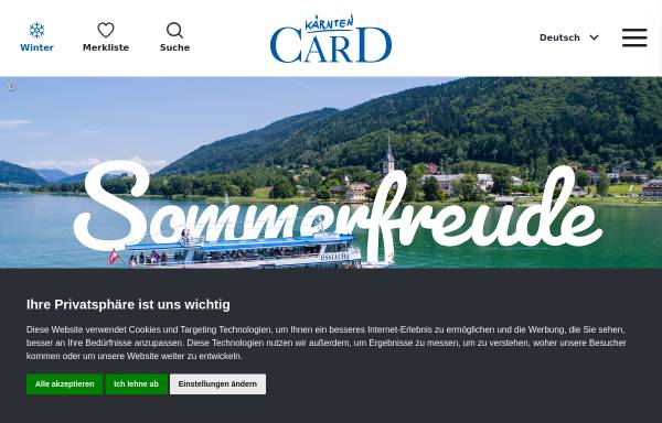 Vorschau von www.kaerntencard.at, Kärnten Card