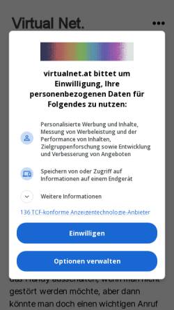Vorschau der mobilen Webseite www.virtualnet.at, Telekommunikation in Österreich