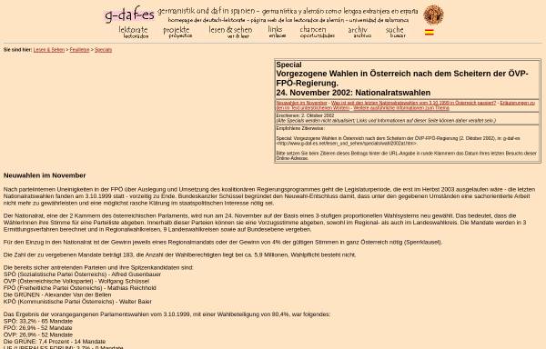 Vorschau von www.g-daf-es.net, Universidad de la Salamanca - Vorgezogene Wahlen in Österreich