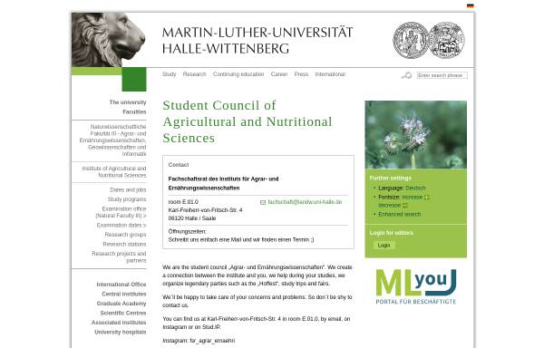 Vorschau von www.landw.uni-halle.de, Fachschaft für Agrar- und Ernährungswissenschaften an der Martin-Luther-Universität Halle-Wittenberg